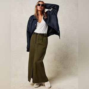 NWOT Free People Chino High Slit  Maxi Skirt High Waisted 
Green Sz 4 pockets